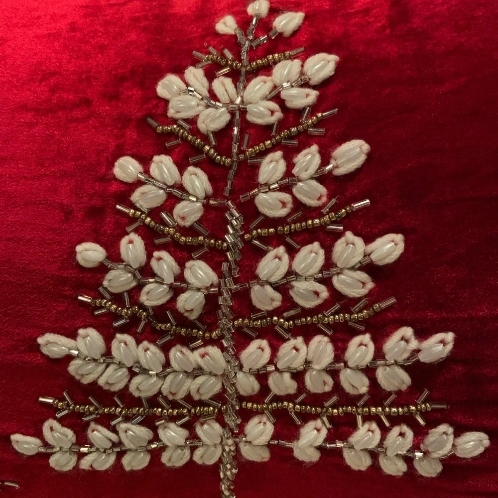 NWT Beaded Christmas Tree Red Velvet Front Glitz & Glimmer Zipper